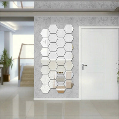 12-Piece Hexagon 3D Mirror Wall Sticker