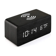 Wooden Digital Alarm Clock With Wireless Charging